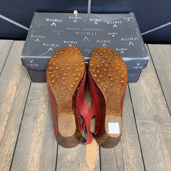 ~New W/ Box! Womens Italia Red Platform Summer Wedge Heels Size 6 - Picture 5 of 6